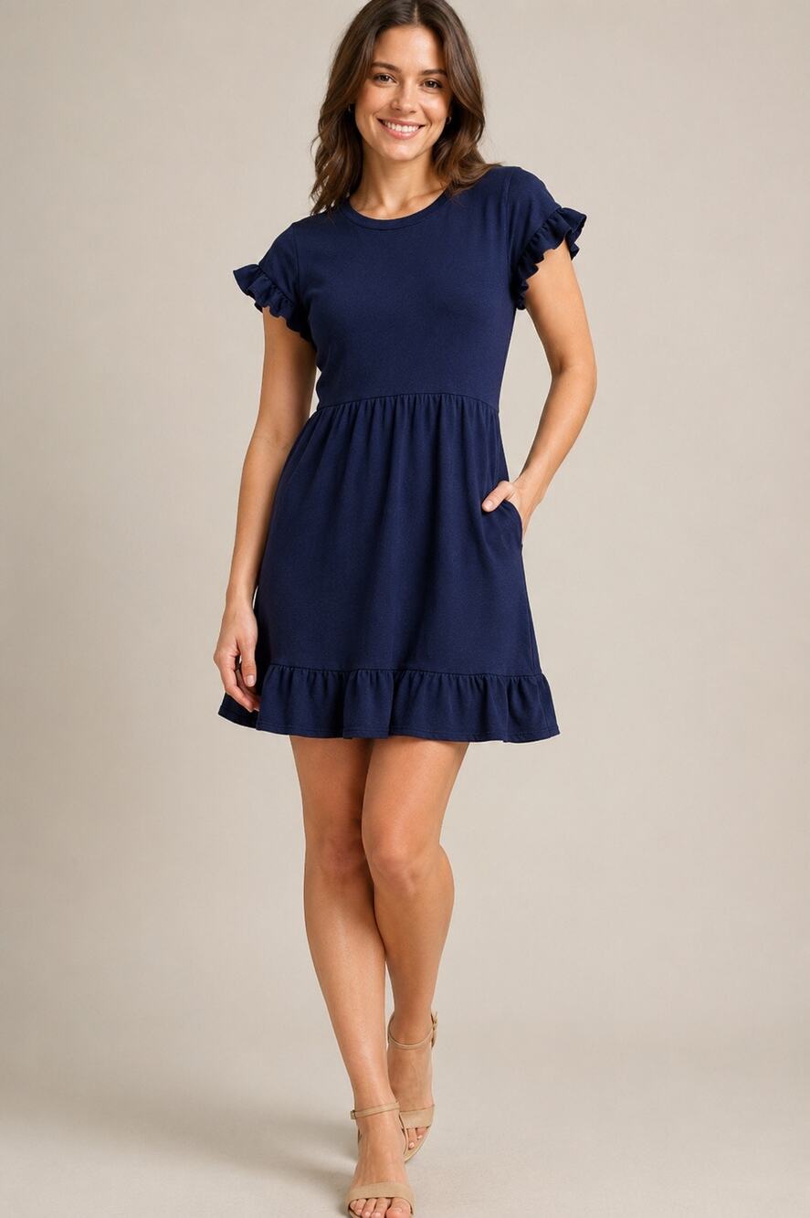 ModCloth Glam Goings Knit Flutter Sleeve Dress Navy Blue – Medium